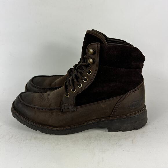 Ugg Barrington Boots mens size 7 brown leather waterproof lace up lined shoes - Picture 5 of 11